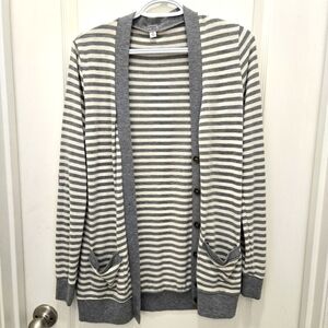 Striped Gray and White Cardigan
